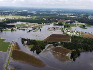 Aerial view of a flooded N.C. farm after Hurricane Florence