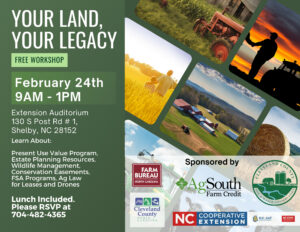 Cover photo for Free Workshop: Your Land, Your Legacy Coming to Shelby on February 24th